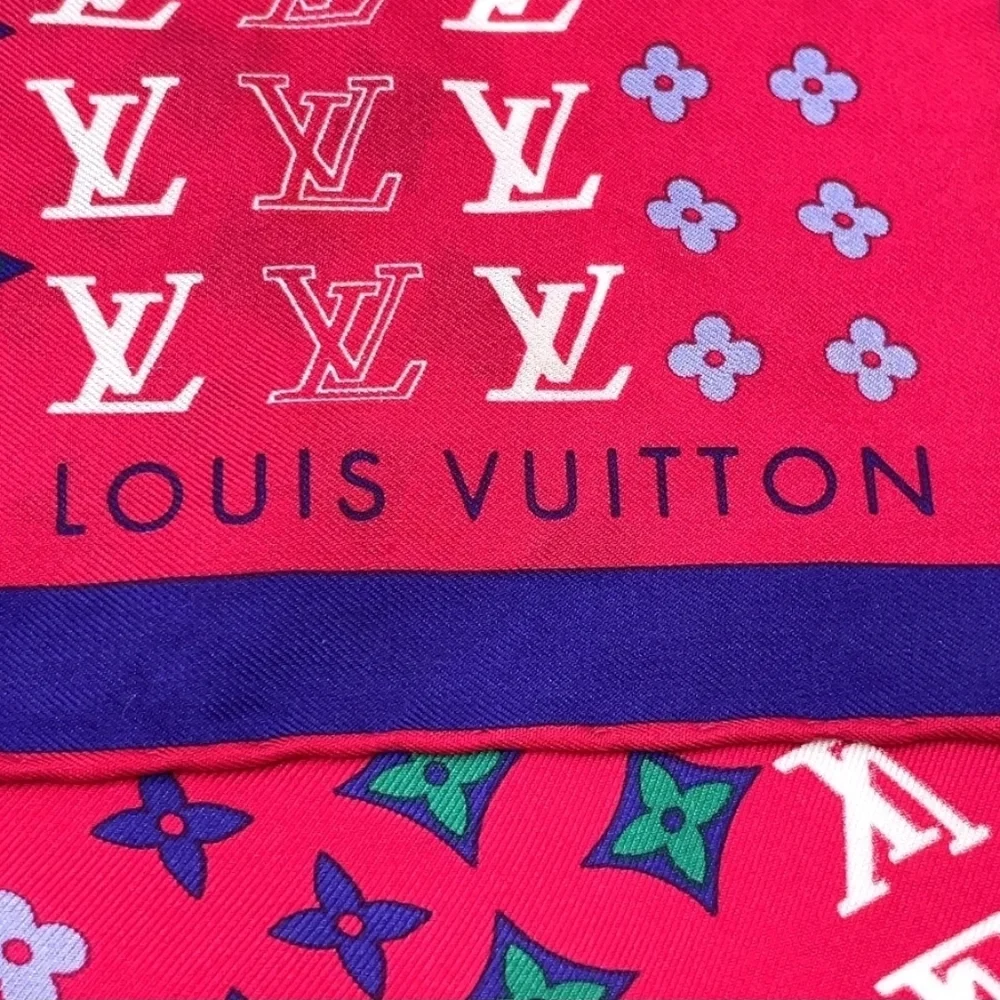 Auth Louis Vuitton Monogram red multicolor Silk Scarf W/Box - Picture 12 of 16